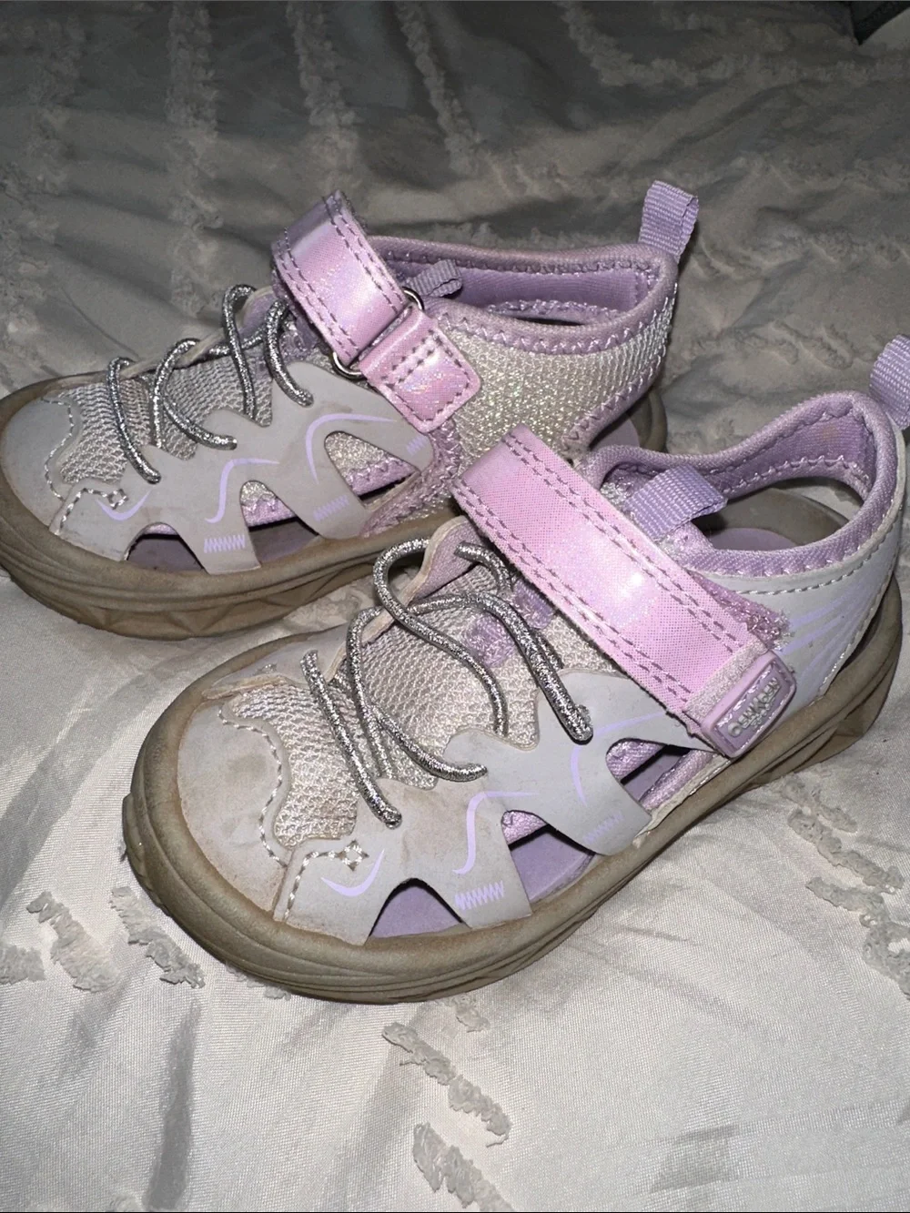 OshKosh B'gosh Lilac and Silver Kids Sneakers with Hook-and-Loop Strap